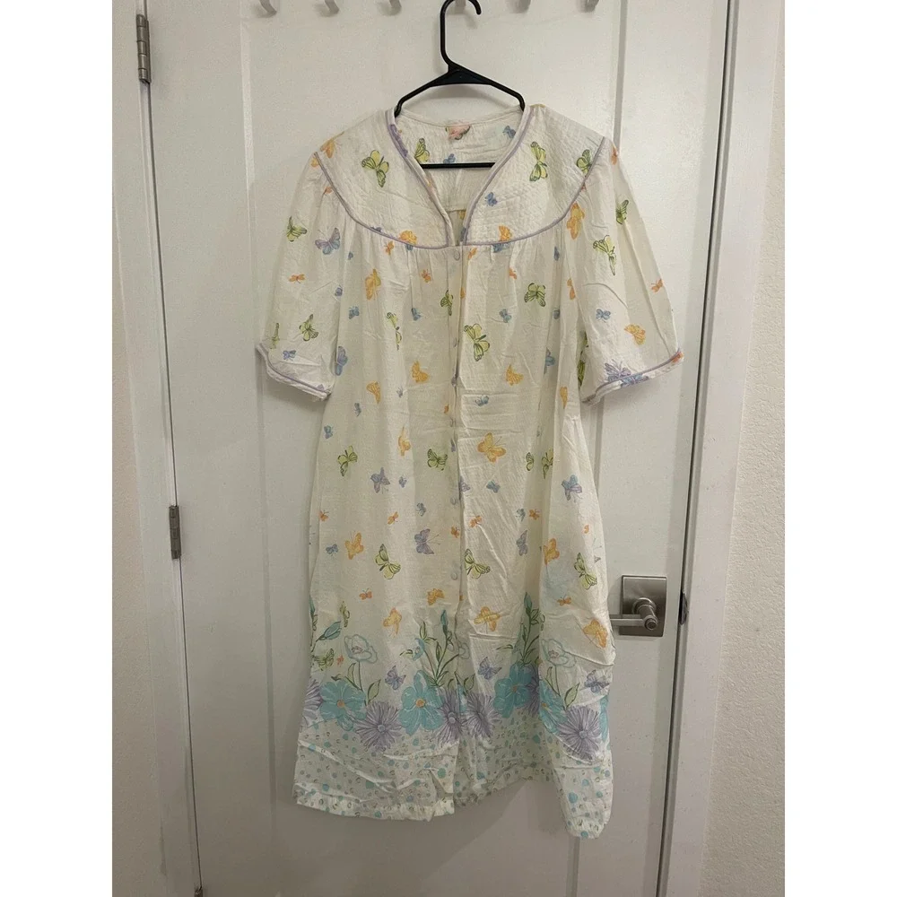 Vintage Butterfly Cottagecore House Coat‎ GrandmaCore Sleepwear Pajama Dress